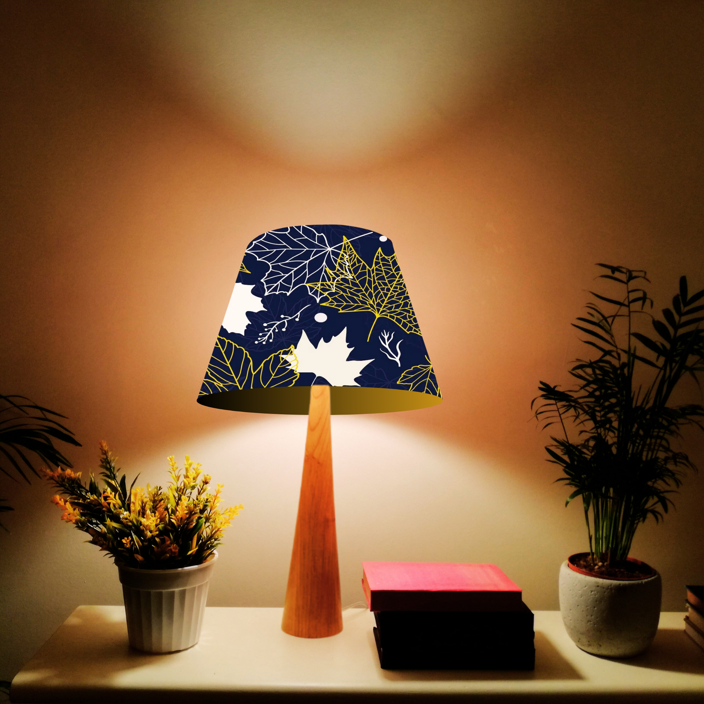 CD160;H 8" x W 12" ; Bell Lamp Shade; Handmade Lamp Shades, Lamp shade for table lamp; Vintage Lamp Shade; Fabric lamp Shade. " maple leaves" printing