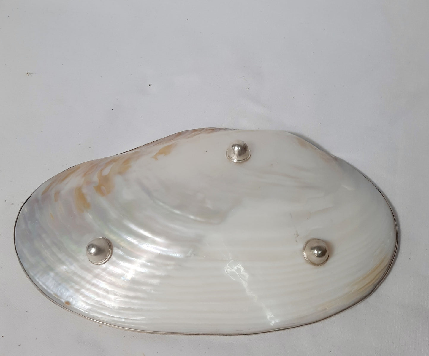 TT01-Natural Pearl Trinket Dish W/ Silver Metal Details